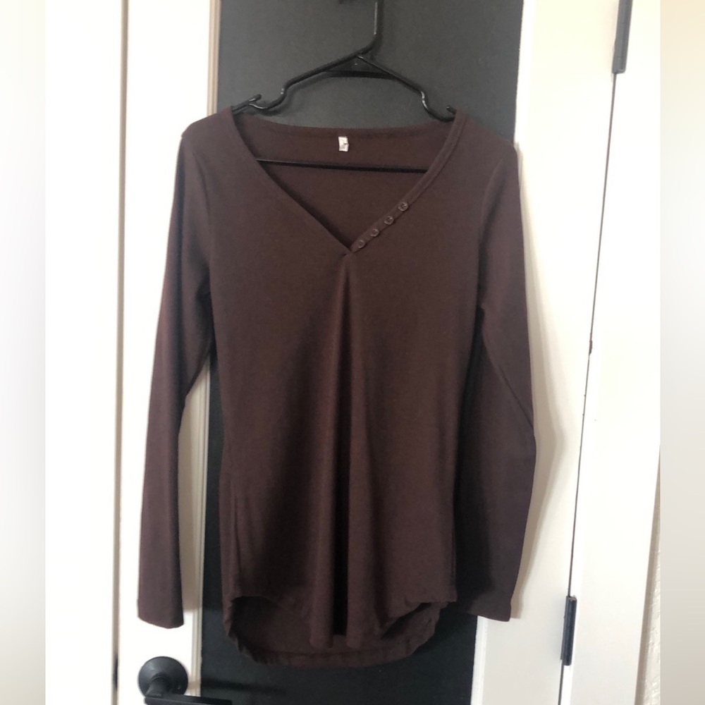 Medium Brown long sleeved V neck